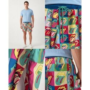 The Rolling Stones Swim Trunks Mens Multicolor Checkerboard Tongue Drawstring XL